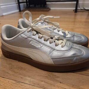 Puma Metallic Silver and Cream Sneakers